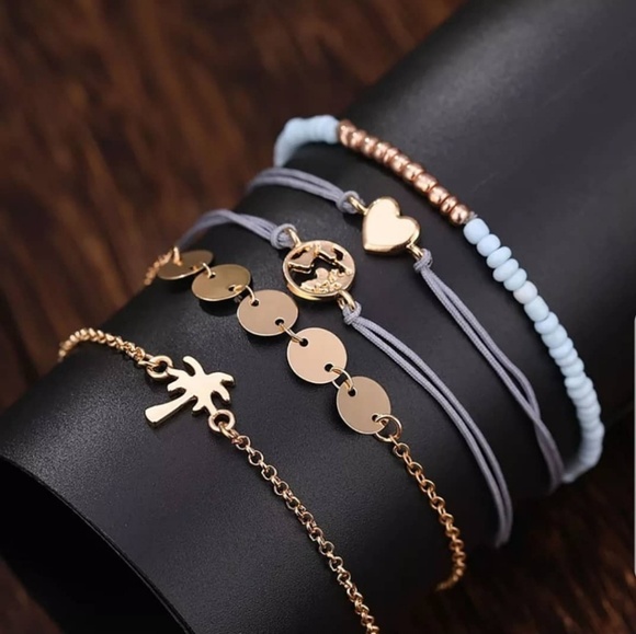 5-Piece Vintage Glam Charm Bracelet Set-Gift Ideas - Picture 3 of 6